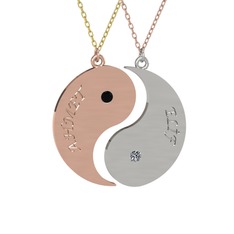 Siyah zirkon ve pırlanta 8 ayar rose altın kolye (0.06 karat, 40 cm altın rolo zincir)
