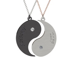 İsimli Yin Yang - Beyaz zirkon ve pırlanta 925 ayar siyah rodyum kaplama gümüş kolye (0.06 karat, 40 cm beyaz altın rolo zincir) #i3k6vu
