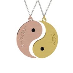 İsimli Yin Yang - Siyah zirkon 14 ayar rose altın kolye (40 cm beyaz altın rolo zincir) #i696t8