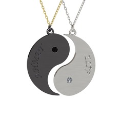 İsimli Yin Yang - Siyah zirkon ve pırlanta 925 ayar siyah rodyum kaplama gümüş kolye (0.06 karat, 40 cm altın rolo zincir) #iqihsk