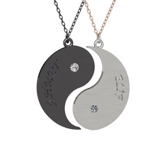 İsimli Yin Yang - Beyaz zirkon ve pırlanta 925 ayar siyah rodyum kaplama gümüş kolye (0.06 karat, 40 cm gümüş rolo zincir) #ixj4yq
