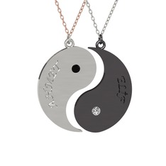 İsimli Yin Yang - Siyah zirkon ve beyaz zirkon 8 ayar beyaz altın kolye (40 cm rose altın rolo zincir) #jau23k