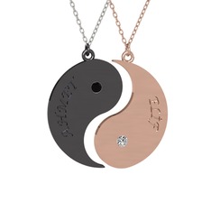 İsimli Yin Yang - Siyah zirkon ve beyaz zirkon 925 ayar siyah rodyum kaplama gümüş kolye (40 cm beyaz altın rolo zincir) #jnvs8c