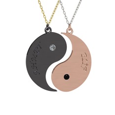 İsimli Yin Yang - Pırlanta ve siyah zirkon 925 ayar siyah rodyum kaplama gümüş kolye (0.06 karat, 40 cm gümüş rolo zincir) #jvk9t3