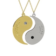 İsimli Yin Yang - Pırlanta ve siyah zirkon 925 ayar altın kaplama gümüş kolye (0.06 karat, 40 cm gümüş rolo zincir) #kfgiq8