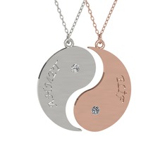 İsimli Yin Yang - Beyaz zirkon ve pırlanta 14 ayar beyaz altın kolye (0.06 karat, 40 cm beyaz altın rolo zincir) #kgqujq