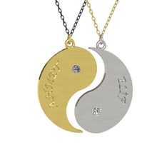 İsimli Yin Yang - Pırlanta ve beyaz zirkon 8 ayar altın kolye (0.06 karat, 40 cm gümüş rolo zincir) #kgvjr7