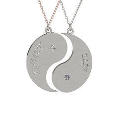 İsimli Yin Yang - Beyaz zirkon ve pırlanta 8 ayar beyaz altın kolye (0.06 karat, 40 cm rose altın rolo zincir) #kyfgv4