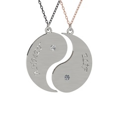 İsimli Yin Yang - Beyaz zirkon ve pırlanta 8 ayar beyaz altın kolye (0.06 karat, 40 cm gümüş rolo zincir) #l3vsy2