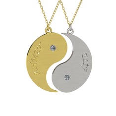 İsimli Yin Yang - Pırlanta 8 ayar altın kolye (0.12 karat, 40 cm gümüş rolo zincir) #lapyp8
