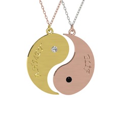 İsimli Yin Yang - Beyaz zirkon ve siyah zirkon 8 ayar altın kolye (40 cm gümüş rolo zincir) #lfnuqz