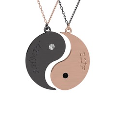 İsimli Yin Yang - Beyaz zirkon ve siyah zirkon 925 ayar siyah rodyum kaplama gümüş kolye (40 cm gümüş rolo zincir) #lm80ga