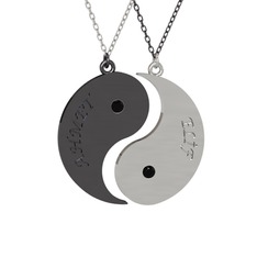 İsimli Yin Yang - Siyah zirkon 925 ayar siyah rodyum kaplama gümüş kolye (40 cm gümüş rolo zincir) #m4ab8l