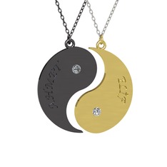 İsimli Yin Yang - Pırlanta ve beyaz zirkon 925 ayar siyah rodyum kaplama gümüş kolye (0.06 karat, 40 cm gümüş rolo zincir) #mvmxxj