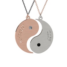 Pırlanta ve siyah zirkon 925 ayar rose altın kaplama gümüş kolye (0.06 karat, 40 cm gümüş rolo zincir)