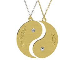 İsimli Yin Yang - Beyaz zirkon 8 ayar altın kolye (40 cm gümüş rolo zincir) #oeqtzu