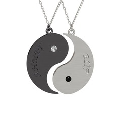 İsimli Yin Yang - Beyaz zirkon ve siyah zirkon 925 ayar siyah rodyum kaplama gümüş kolye (40 cm beyaz altın rolo zincir) #q3ce9d