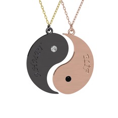 İsimli Yin Yang - Beyaz zirkon ve siyah zirkon 925 ayar siyah rodyum kaplama gümüş kolye (40 cm altın rolo zincir) #qp5ujf