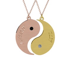 Siyah zirkon ve pırlanta 925 ayar rose altın kaplama gümüş kolye (0.06 karat, 40 cm rose altın rolo zincir)