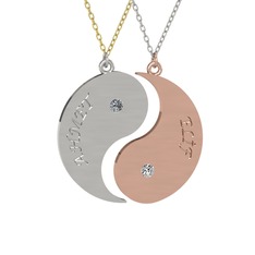 Pırlanta ve beyaz zirkon 925 ayar gümüş kolye (0.06 karat, 40 cm altın rolo zincir)