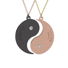 İsimli Yin Yang - Beyaz zirkon 925 ayar siyah rodyum kaplama gümüş kolye (40 cm rose altın rolo zincir) #rqqrlw