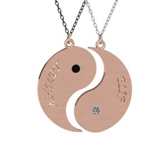 İsimli Yin Yang - Siyah zirkon ve pırlanta 925 ayar rose altın kaplama gümüş kolye (0.06 karat, 40 cm gümüş rolo zincir) #s26wi6