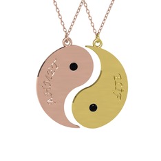 Siyah zirkon 925 ayar rose altın kaplama gümüş kolye (40 cm rose altın rolo zincir)