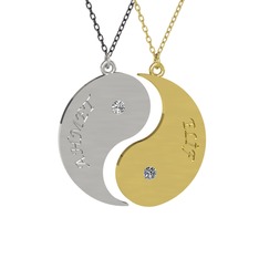 İsimli Yin Yang - Beyaz zirkon ve pırlanta 14 ayar beyaz altın kolye (0.06 karat, 40 cm gümüş rolo zincir) #sjgks