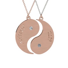 Beyaz zirkon ve pırlanta 14 ayar rose altın kolye (0.06 karat, 40 cm gümüş rolo zincir)