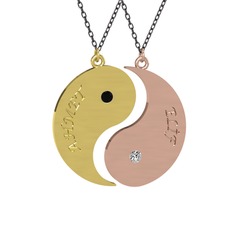 İsimli Yin Yang - Siyah zirkon ve beyaz zirkon 8 ayar altın kolye (40 cm gümüş rolo zincir) #snyl8n