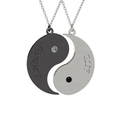 İsimli Yin Yang - Pırlanta ve siyah zirkon 925 ayar siyah rodyum kaplama gümüş kolye (0.06 karat, 40 cm gümüş rolo zincir) #tgc3f8