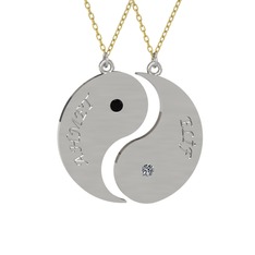 İsimli Yin Yang - Siyah zirkon ve pırlanta 925 ayar gümüş kolye (0.06 karat, 40 cm altın rolo zincir) #u53m2n