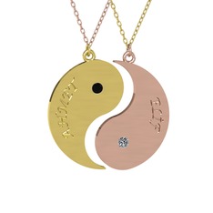 İsimli Yin Yang - Siyah zirkon ve pırlanta 8 ayar altın kolye (0.06 karat, 40 cm gümüş rolo zincir) #u6d652