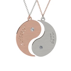 Beyaz zirkon ve pırlanta 925 ayar rose altın kaplama gümüş kolye (0.06 karat, 40 cm gümüş rolo zincir)