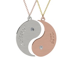 İsimli Yin Yang - Pırlanta ve beyaz zirkon 14 ayar beyaz altın kolye (0.06 karat, 40 cm gümüş rolo zincir) #uoqws2