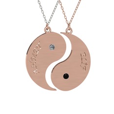 İsimli Yin Yang - Pırlanta ve siyah zirkon 14 ayar rose altın kolye (0.06 karat, 40 cm beyaz altın rolo zincir) #upz4ml