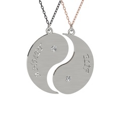 İsimli Yin Yang - Beyaz zirkon 14 ayar beyaz altın kolye (40 cm gümüş rolo zincir) #veqc50