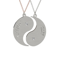 İsimli Yin Yang - Beyaz zirkon 8 ayar beyaz altın kolye (40 cm rose altın rolo zincir) #vrhkzv