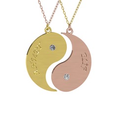İsimli Yin Yang - Pırlanta ve beyaz zirkon 925 ayar altın kaplama gümüş kolye (0.06 karat, 40 cm gümüş rolo zincir) #vs32st