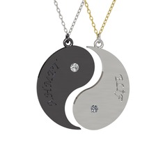 İsimli Yin Yang - Beyaz zirkon ve pırlanta 925 ayar siyah rodyum kaplama gümüş kolye (0.06 karat, 40 cm beyaz altın rolo zincir) #w0fg5y