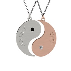 İsimli Yin Yang - Siyah zirkon ve beyaz zirkon 8 ayar beyaz altın kolye (40 cm gümüş rolo zincir) #wpreyl