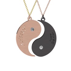 Pırlanta ve beyaz zirkon 925 ayar rose altın kaplama gümüş kolye (0.06 karat, 40 cm gümüş rolo zincir)