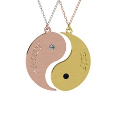 İsimli Yin Yang - Pırlanta ve siyah zirkon 14 ayar rose altın kolye (0.06 karat, 40 cm beyaz altın rolo zincir) #xhxxca