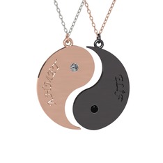 Pırlanta ve siyah zirkon 8 ayar rose altın kolye (0.06 karat, 40 cm gümüş rolo zincir)