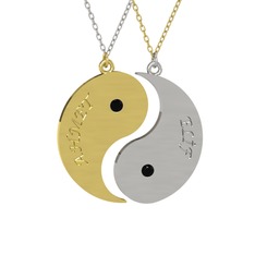 İsimli Yin Yang - Siyah zirkon 8 ayar altın kolye (40 cm beyaz altın rolo zincir) #yox9yb