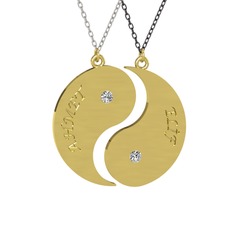 İsimli Yin Yang - Beyaz zirkon 8 ayar altın kolye (40 cm beyaz altın rolo zincir) #znssl7