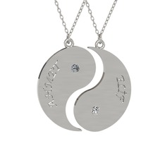 İsimli Yin Yang - Pırlanta ve beyaz zirkon 8 ayar beyaz altın kolye (0.06 karat, 40 cm beyaz altın rolo zincir) #zptr9q