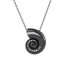 Nautilus Kolye - 925 ayar siyah rodyum kaplama gümüş kolye (40 cm gümüş rolo zincir) #w39zrf