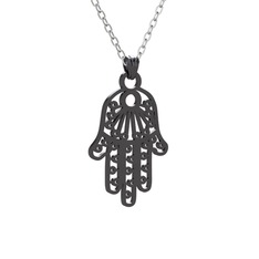 Fatma Ana Eli Kolye - 925 ayar siyah rodyum kaplama gümüş kolye (50 cm gümüş rolo zincir) #18owwn0