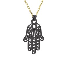 Fatma Ana Eli Kolye - 925 ayar siyah rodyum kaplama gümüş kolye (50 cm altın rolo zincir) #hlwckf